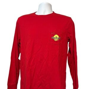 Vineyard Vines Men's Bright Red Long Sleeve Pocket Tee With Retriever Graphic S